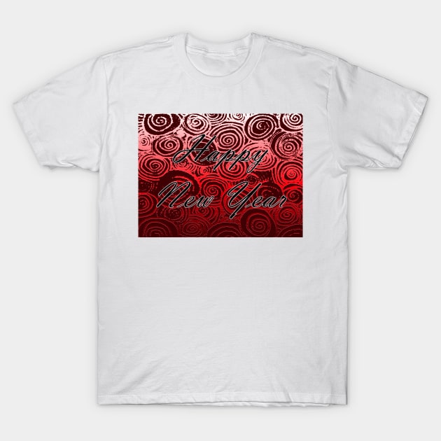 Happy New Year Swirls Red T-Shirt by BlakCircleGirl